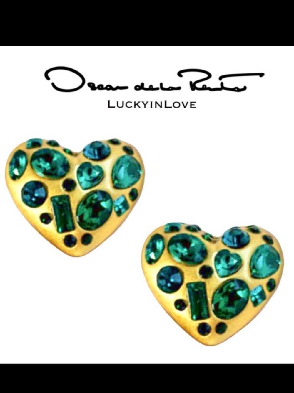 Oscar de la Renta Green Gold
Crystal gemstone heart clip-on earrings